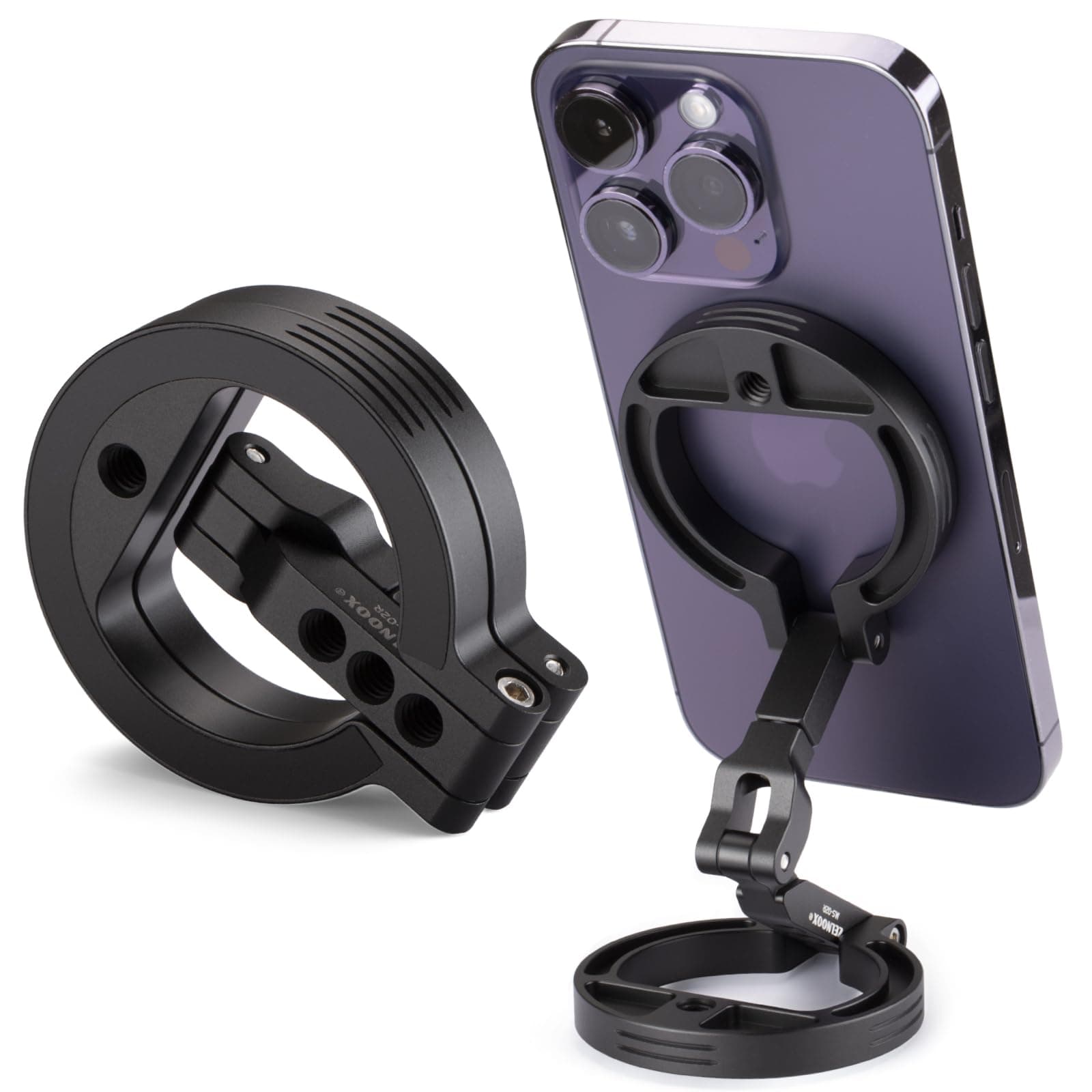 Double Magnetic Ring Phone Holder – Attach to Any Iron Surface | 1/4" Screw Hole | Compatible with iPhone 16/15/14/13/12 Pro Max Series & Magnetic Cases (MS-02R)