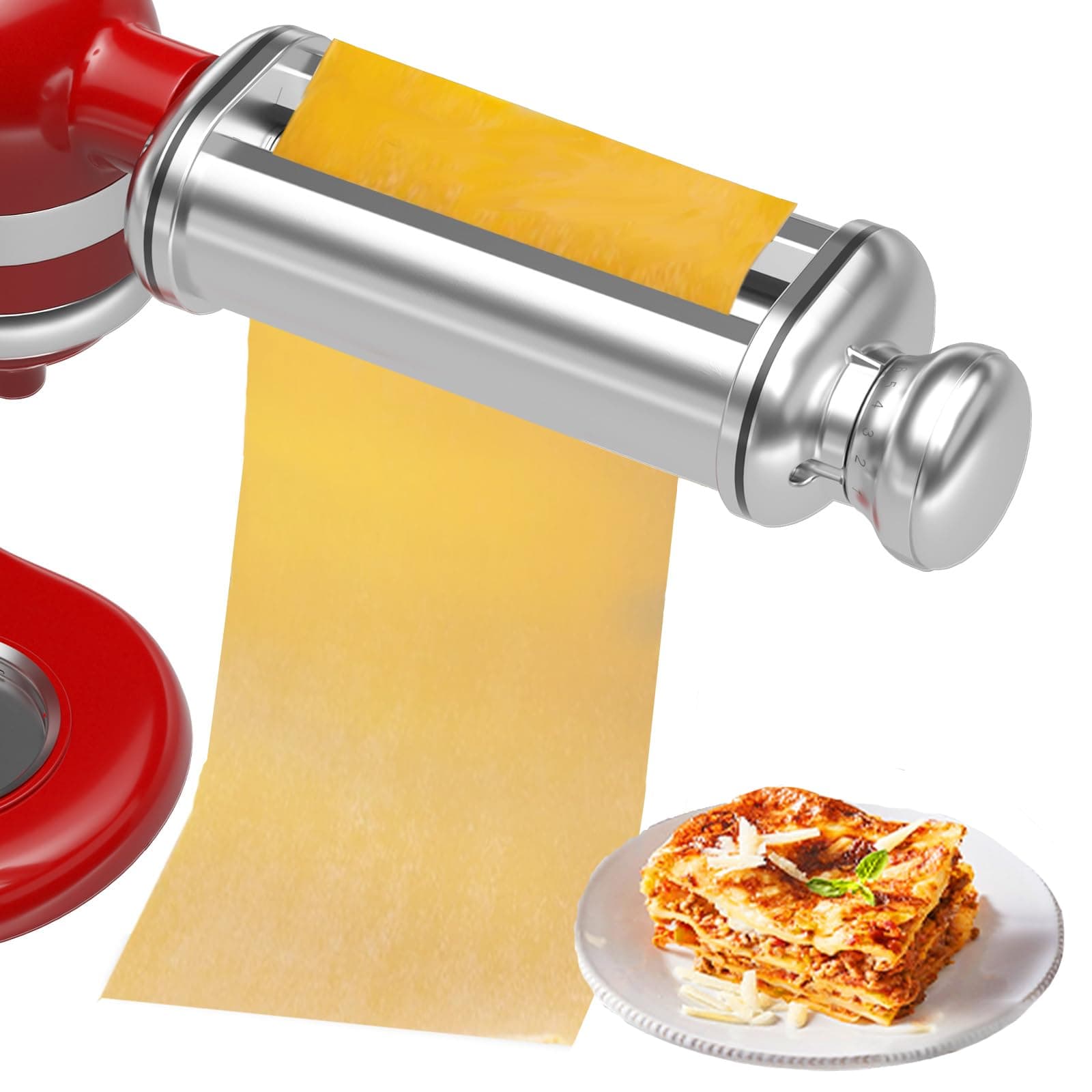 Pasta Roller Attachment for All KitchenAid Stand Mixer Pasta Maker for KitchenAid Accessories and Attachments Noodle Dough Seat Roller with 8 Thickness Knobs Stainless Steel Accessories