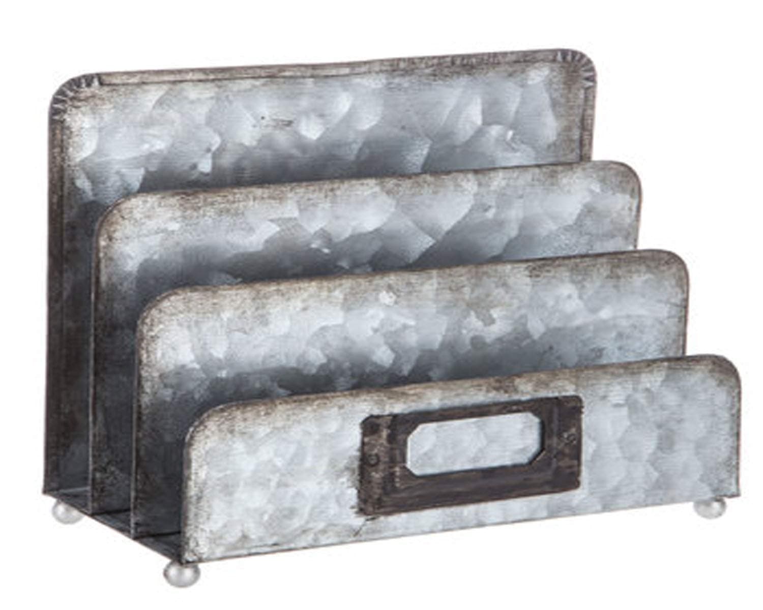 Galvanized Metal Desktop File Storage Organizer with 3 Vertical Compartments - Document Sorter, 3"L x 6.8"W x 6"H