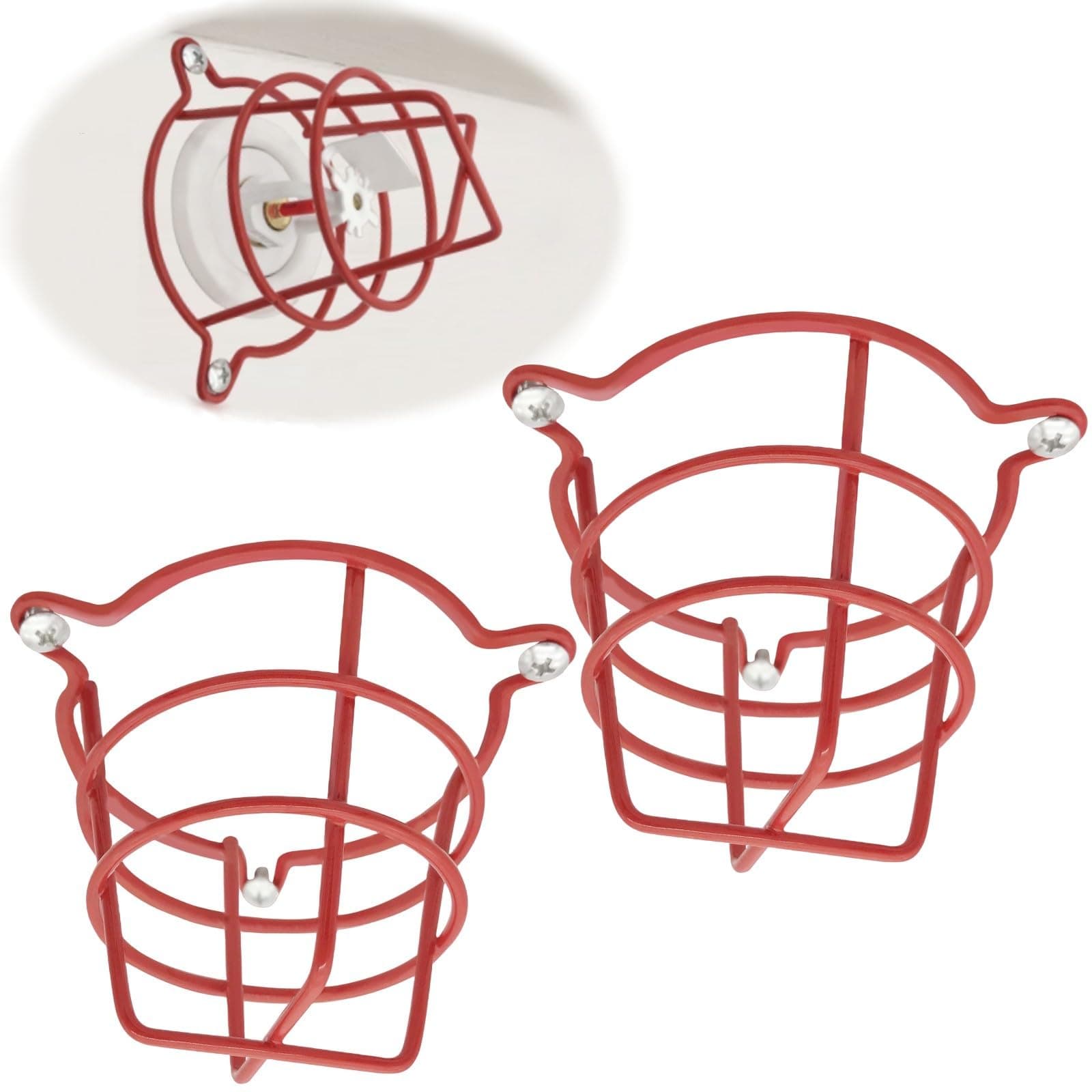 (2 Pack) Red Fire Sprinkler Head Guard Cage Protector Cover for Both 1/2" & 3/4" and for Protecting Flush Mount & Side Wall & Pendent Head Fire Sprinkler Covers for Ceiling