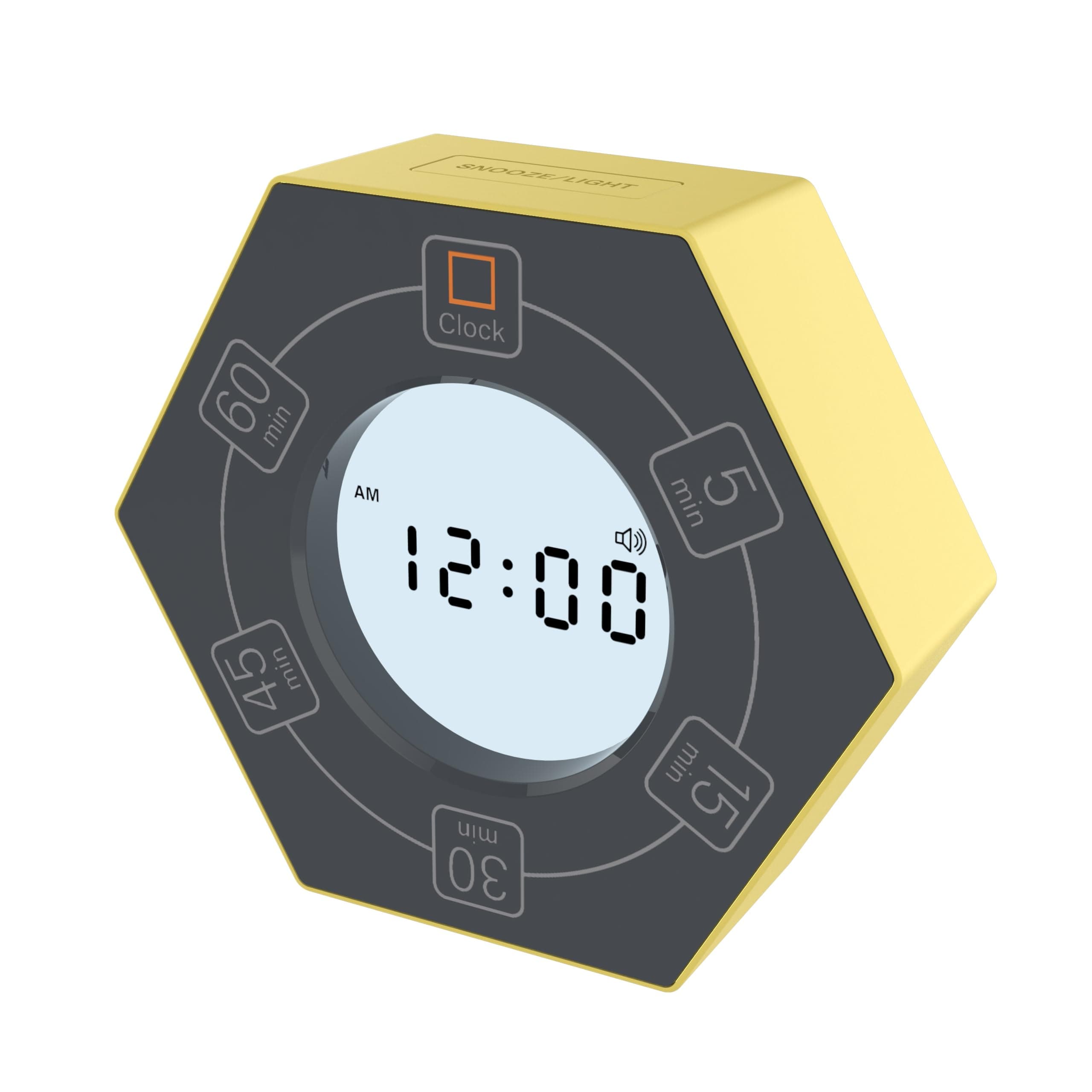 Home & Office Timer with Clock, 5, 10, 15, 20, 30 Minute Preset Countdown Timer, Easy-to-Use Time Management Tool (Yellow)