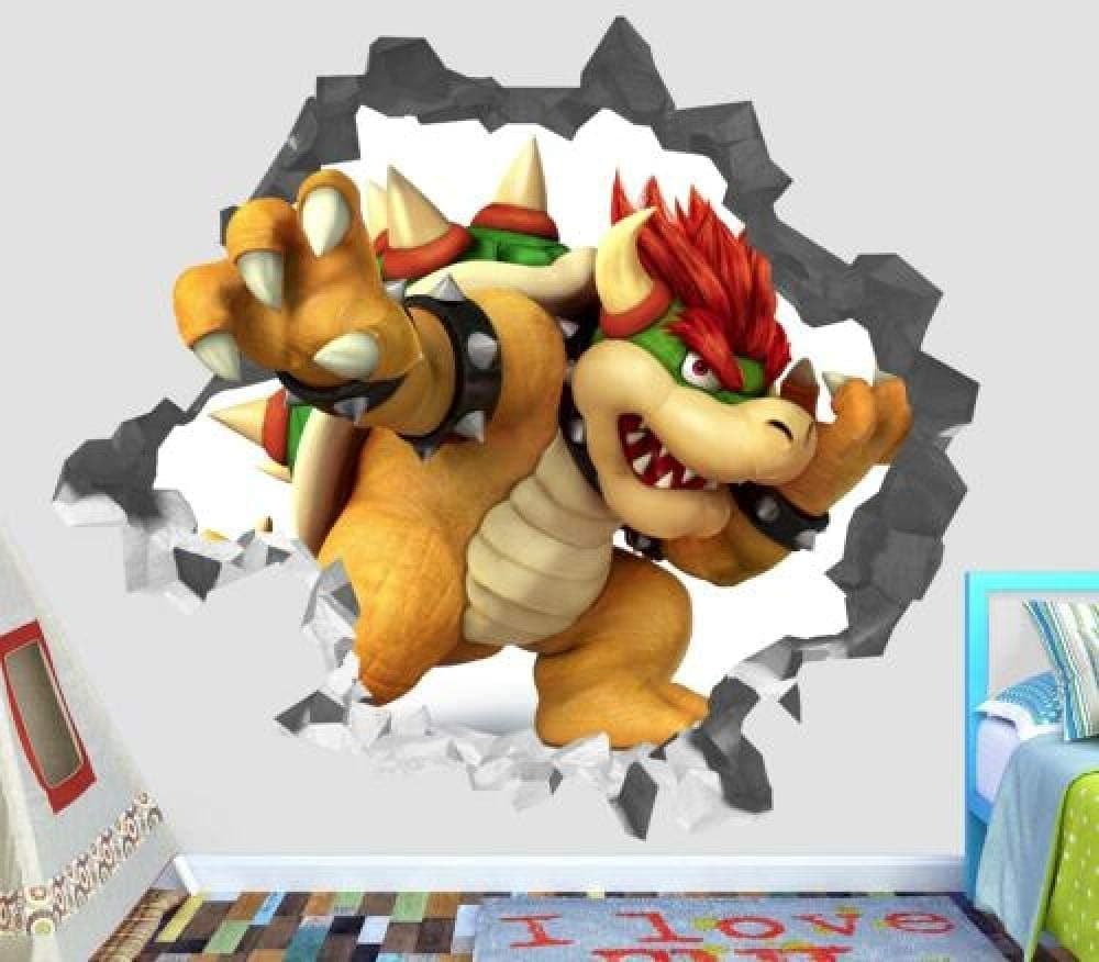 Bowser Super Bros Smashed Wall Decal 3D Sticker Art Deco Vinylsmash 55X60Cm