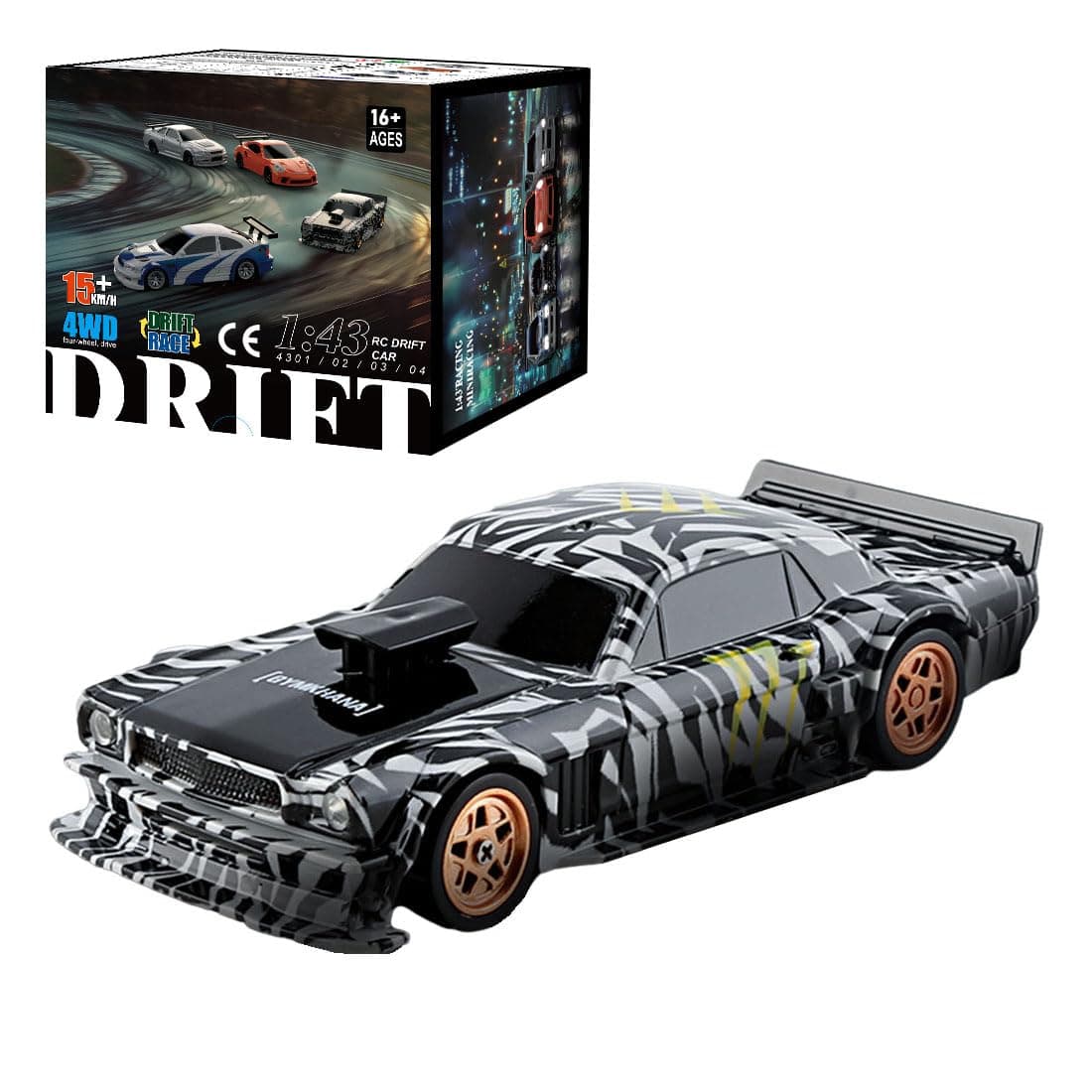 HERR RC Electric Mini Racing Drift Car Model 1:43 Scale 2.4G Full Scale Linkage Light Set Max Speed 15km/h Indoor Mini RC Toys Hobbyist Gift Black White (RTR Version/Black White), K9F06BSZ2517ZXMV2
