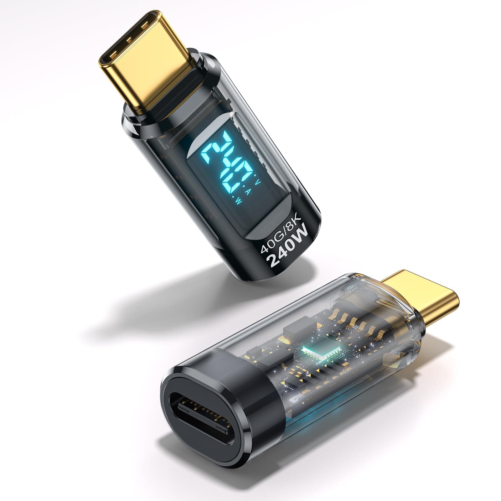 240W USB C Adapter Power Meter Tester (2 Pack) - Wattage, Voltage, Amperage LED Digital Display, Type C Male to Female Extension Connector for iPhone 15/16, MacBook, iPad & More USB C Cables/Devices