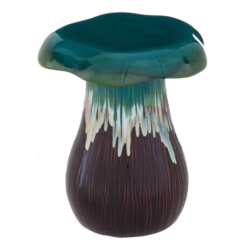 Teal and Brown Ceramic Mushroom Garden Stool