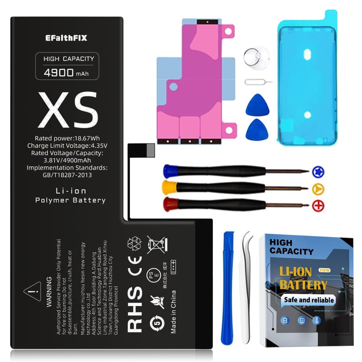 EFAITHFIX 4900mAh Upgraded Replacement Battery Compatible with iPhone Xs, High Capacity New 0 Cycle A+ Battery Replacement for iPhone Model A1920 A2097 A2098 A2099 A2100 with Complete Repair Tool Kit