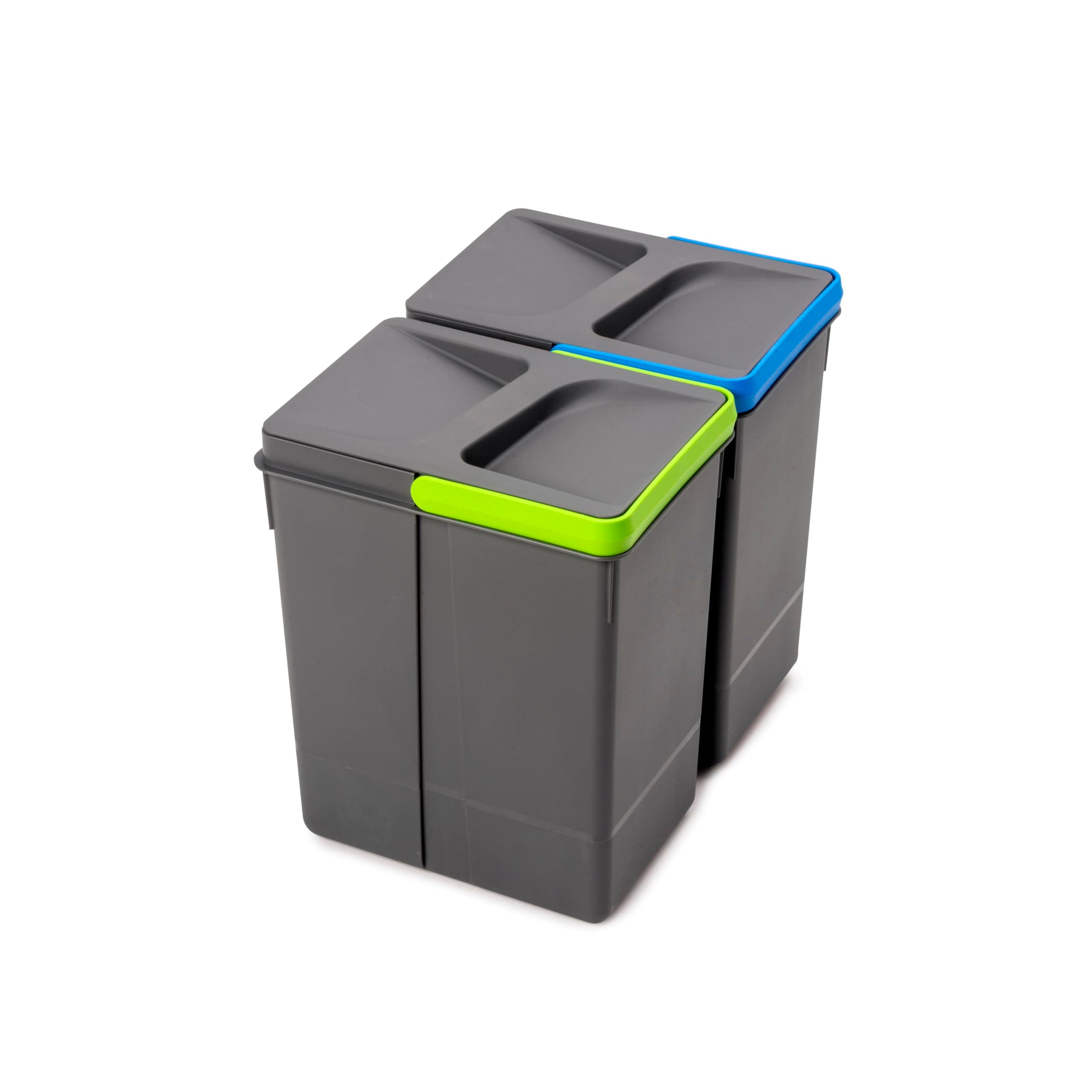 Emuca, waste sorting cut-out base, set of 2 bins height 266mm with 7 litres capacity, Grey, H 266 mm (2 x 7 L)