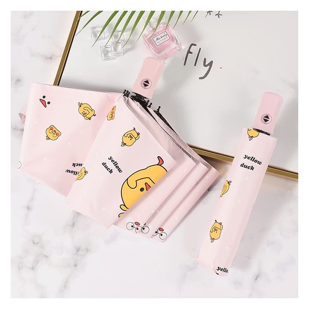 genericCreative Fully Automatic Yellow-Duck Umbrella,Sun&UV Protection,Cute Girl Heart Folding Parasol,8 Rib,Mini, 4 Layers,Child,Female,Gift Gift (Color : Pink, Size : 39 inches)