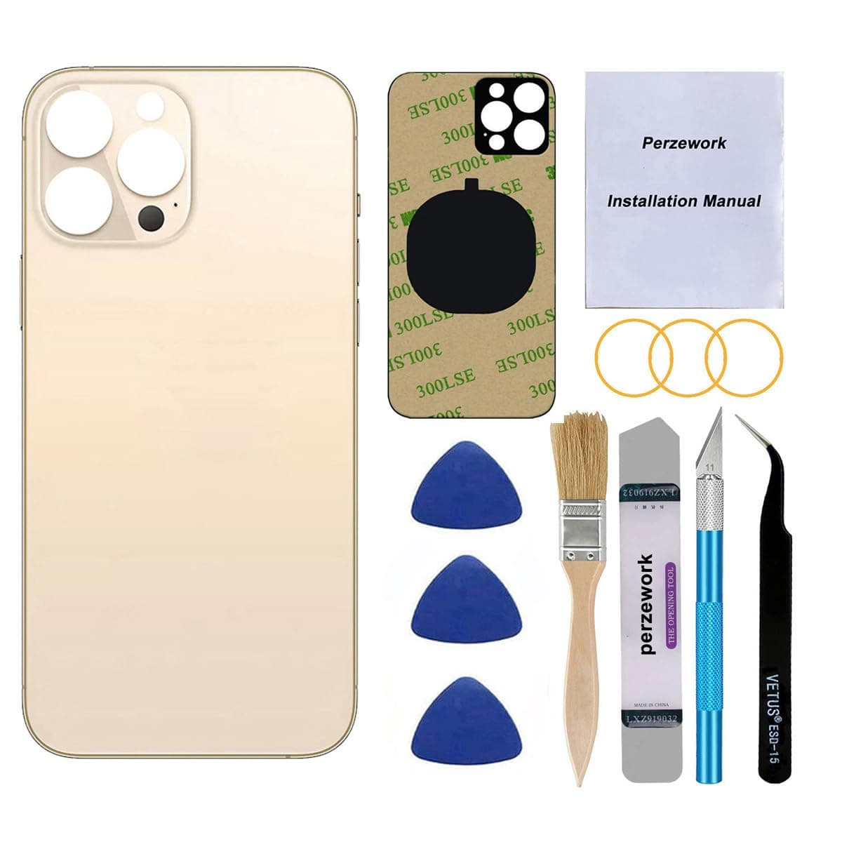 OEM Rear Back Glass Replacement (Gold) Compatible with iPhone 13 pro max 6.7 inches All Carriers with Pre-Installed Adhesive and Repairing Tool Kits