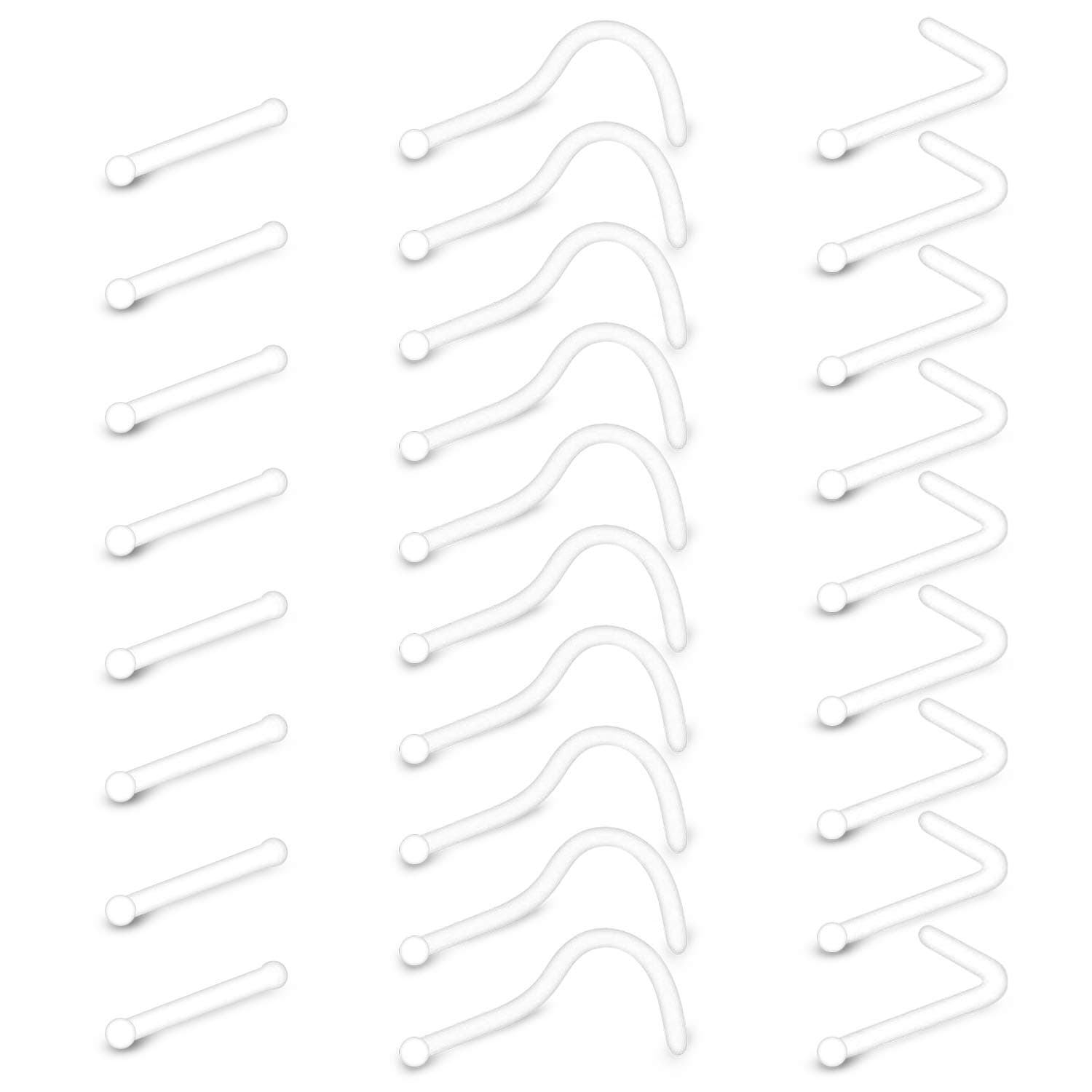 MODRSA Small Clear Nose Rings for Work Flexible L Shaped Nose Studs Screw Nostril Pin Bone Flesh Skin Color Plastic Nose Piercing Retainer with Jewel