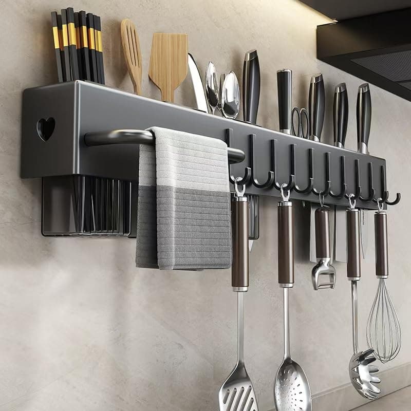 MK Smart Kitchen Shelf | Advanced Non-Rust Stainless Steel Alloy Wall-Mounted Knife Holder & Utility Rack | Space-Saving Kitchen Organizer (40 cm)