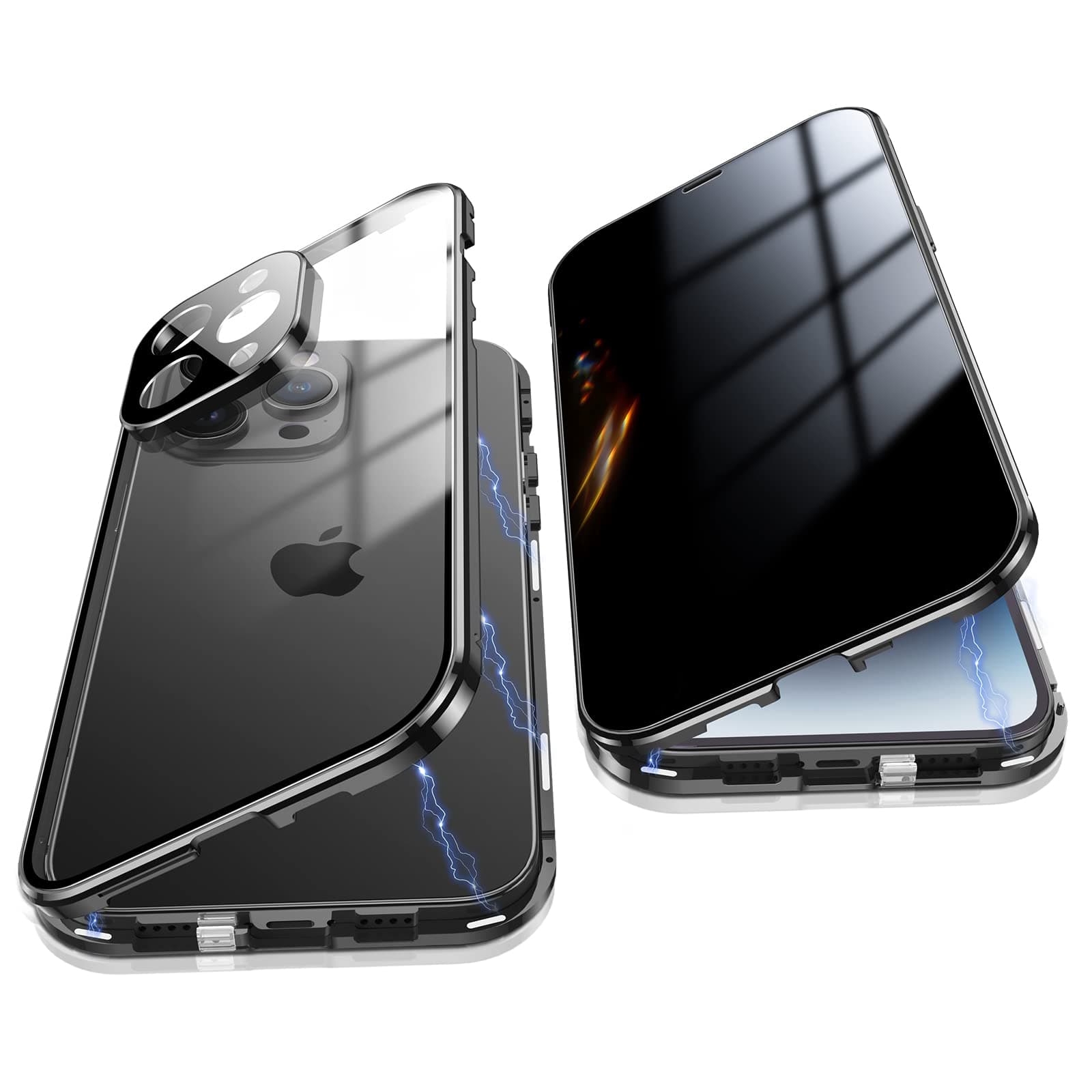 Jonwelsy Anti Peeping Case for iPhone 14 Pro Max, 360 Front and Back Privacy Tempered Glass Cover, Magnetic Bumper (Black)