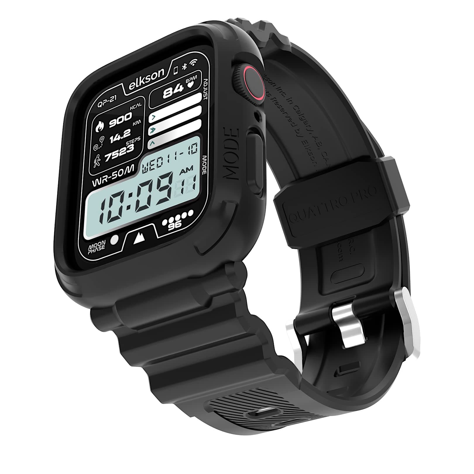 Elkson Designed for Apple Watch Series SE3 9/8/7/6/5/4 [45/44mm], Quattro Pro Series Rugged Military Grade Protective Bumper Case with Strap Bands for iWatch