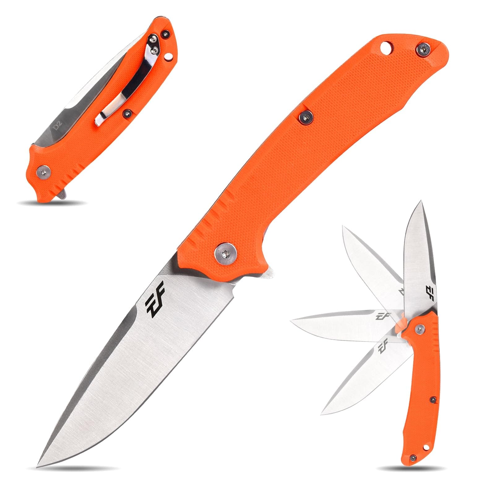 EF223 Folding Knife D2 Blade with G10 Handle Multi EDC Pocket Knife for Outdoor Camping Hiking Survival (orange)