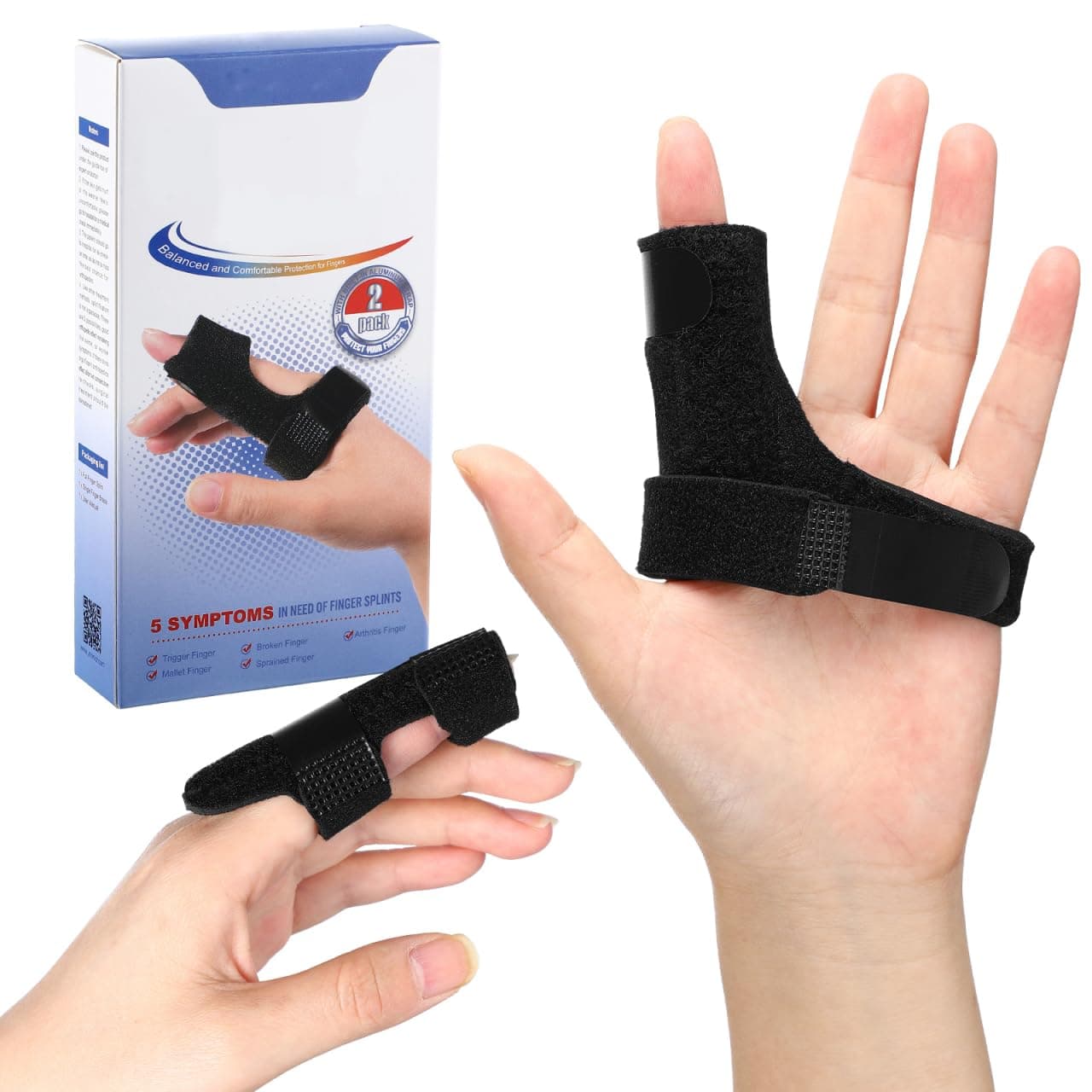 Trigger Finger Splint Knuckle Brace: 2 Pieces Adjustable Finger Padded Straightener for Right and Left Hand Index Middle Ring Pinky Support for Alleviating Finger Locking Popping Bending Stiffness