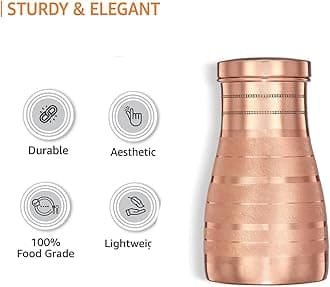 KC Pure Copper Designer Copper Water Bottle | Pitchers | Water Jug | Bedroom Jar | Bedside Bottle Carafes with Tumbler/Glass with Lid 1250 ML (Diamond Touch)