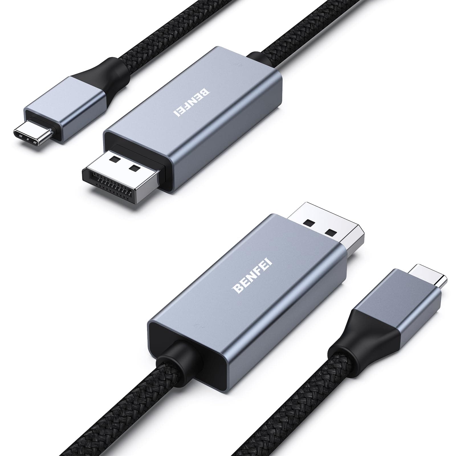 BENFEI 2 Pack USB-C to DisplayPort 6 Feet Cable(8K@60Hz 4K@144Hz), USB Type-C to DisplayPort Cable [Thunderbolt 3/4/5 Compatible] with iPhone 15 Pro/Max, MacBook Pro/Air 2023,iPad Pro,iMac,S23,XPS 17