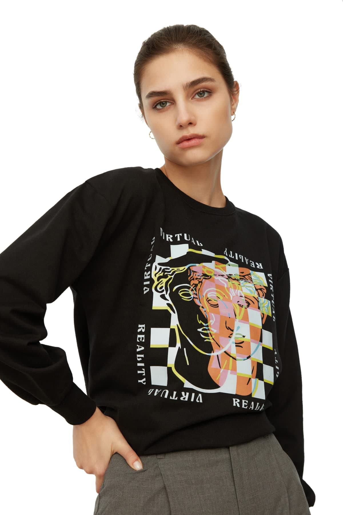 Trendyol Women Oversize Basic Crew neck Knit Sweatshirt