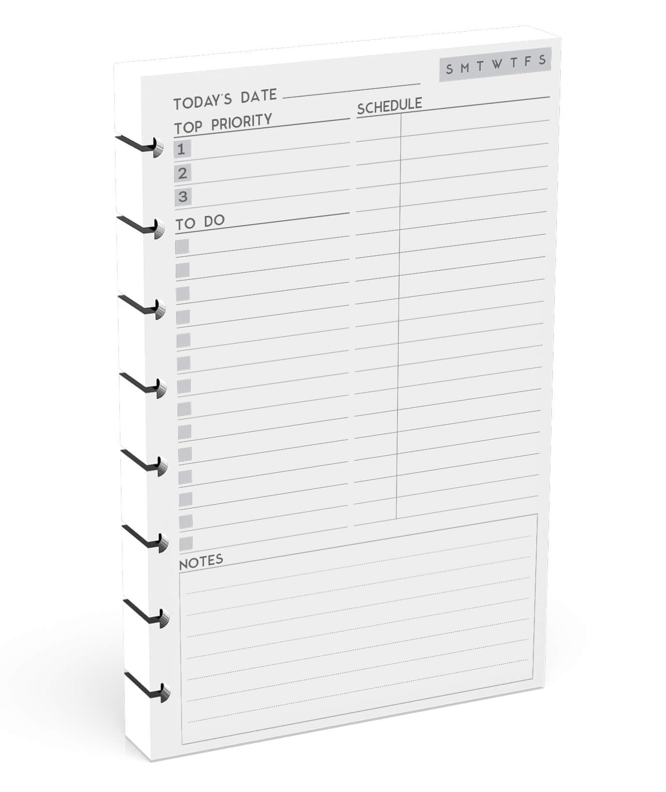Discbound Undated Daily Plan Paper Refill, 120 GSM, 100 Sheets (200 Pages/Days), 8 Disc Pre-Punched Inserts, Loose Leaf, White, 5.5 inch x 8.5 Inch, Daily To-Do, Notes, and Scheduling