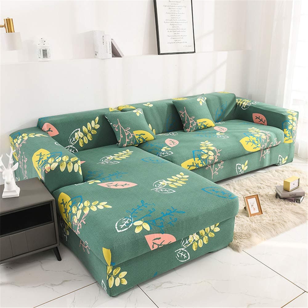 L-shaped sofa cover, printing stretchable sofa cover, gift sponge stick, universal stretch polyester fabric sofa cover protection cover (C-13,1 Seater:90-140cm)