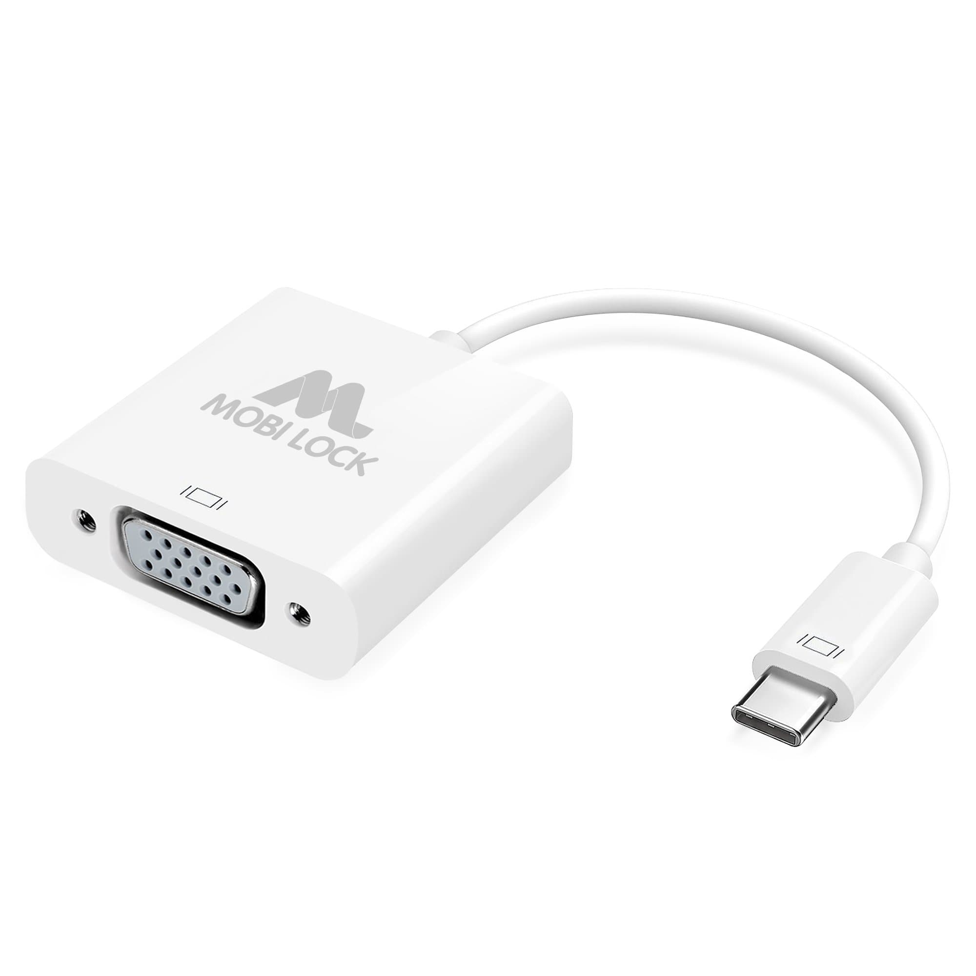 Mobi Lock USB-C (3.1) to VGA Adapter | Compatible to Mirror Your MacBooks & PCs Screen onto Your Monitor & Projector | 20cm, White Gold-Plated Cable (Pack of 1) | Does NOT Work with iPhones or iPads