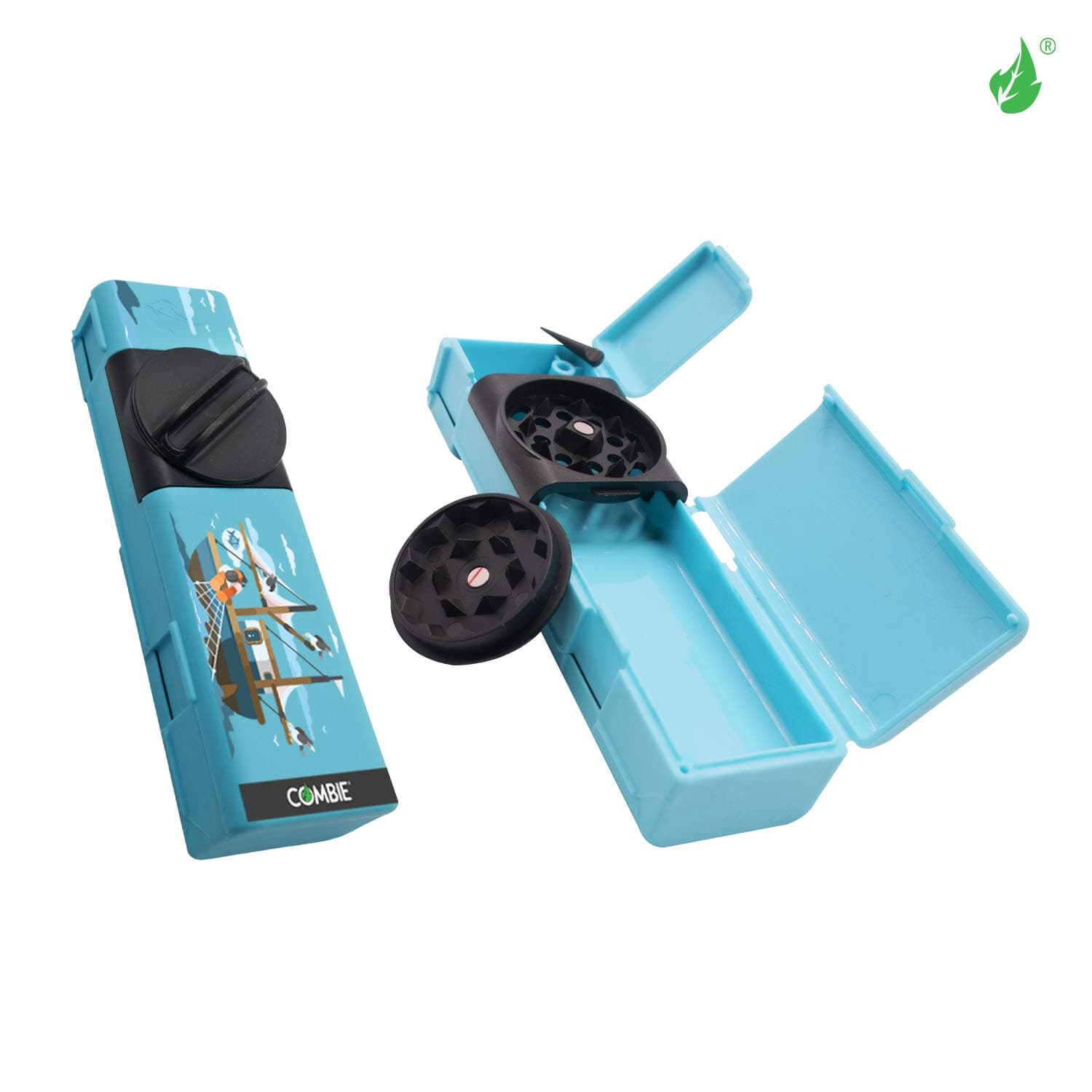 Combie Grinder - All in One Herb Grinder with Rolling Papers. Perfect for rolling on the go (Kit-Light Blue)