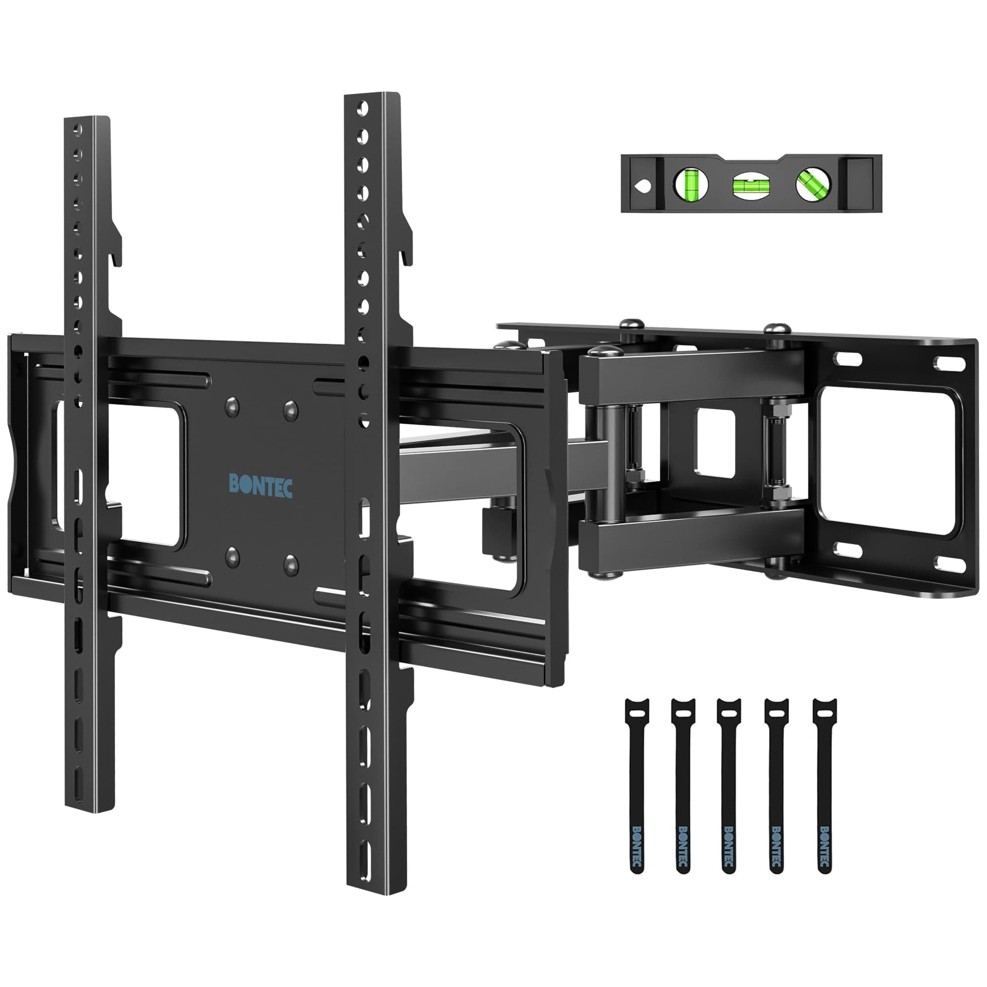 BONTEC Full Motion TV Wall Mount for 23-70 Inch TVs, Hold up to 99 lbs, Max VESA 400x400mm, Swivel Tilt Dual Arms, Adjustable Viewing Angle, Fits 16" Wood Studs, Easy Assembly