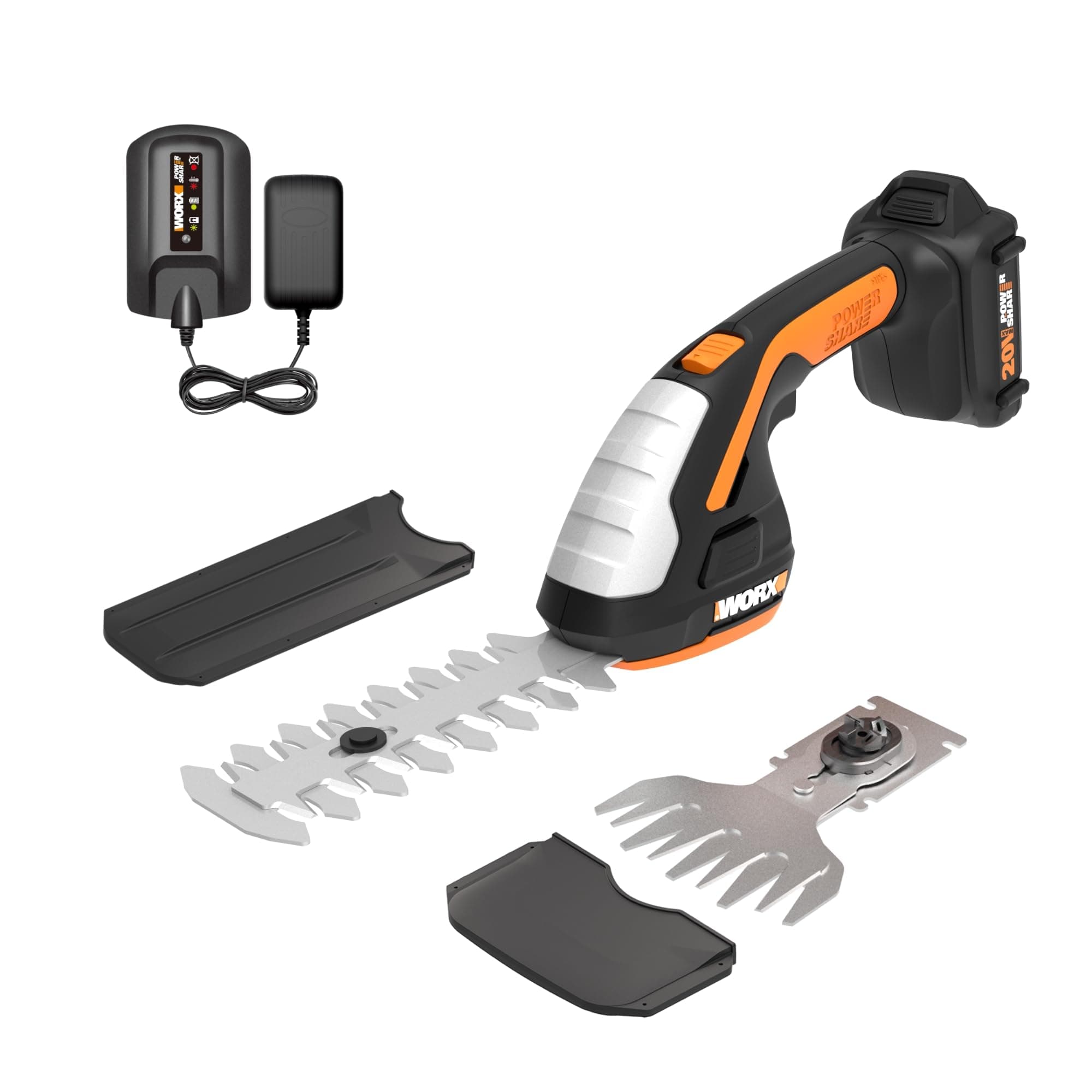2 in 1 Cordless Hedge Trimmer, 4" Grass Shear & 8" Shrub Trimmer with 2 Blades, Battery & Charger Included, WG801