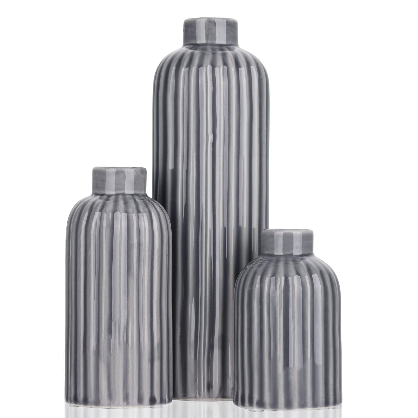 QIANLINGCeramic Vase Set - 3 Small Vases (Gray)