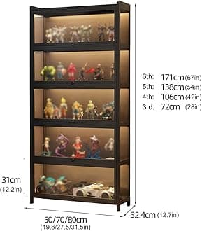 EFGETD Display Cabinet for Collection, Acrylic Transparent Curio Cabinet Figures and Curio Collection Display Case Floor Standing Showcase Home Living Room(Black,5 Floor 70cm)