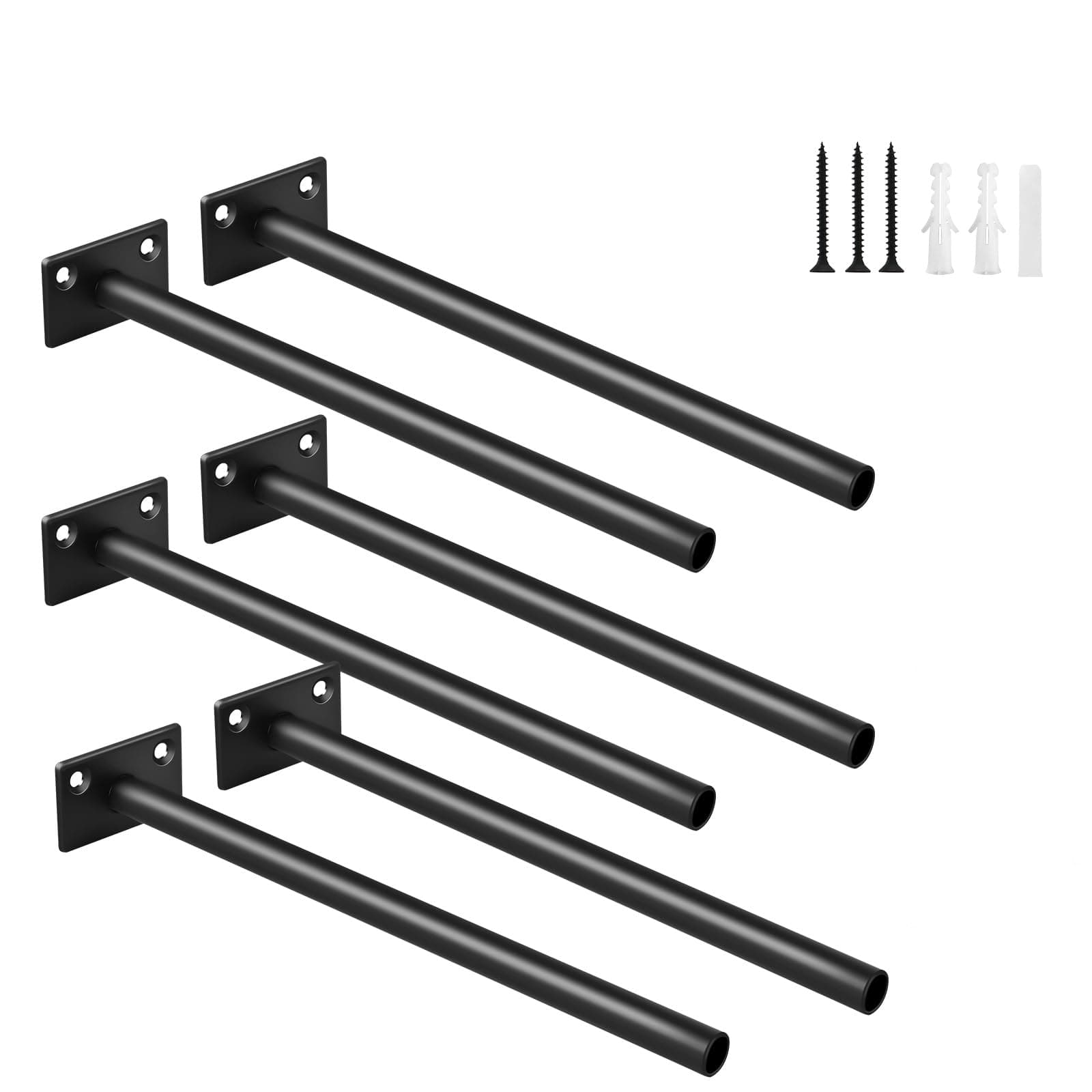 6 Pcs 8" Black Steel Floating Shelf Bracket Blind Shelf Supports - Hidden Brackets for Floating Wood Shelves - Concealed Blind Shelf Support – Screws and Wall Plugs Included