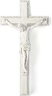 BC BUILDCLASSIC Cross Decoration Religious Cross Religious Cross Religious Gift Hand Painted Plaster White 12" Tall