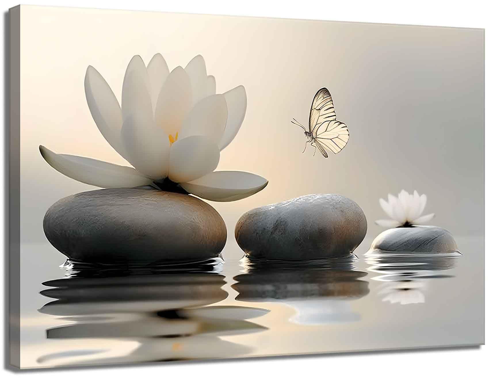 Zen White Lotus Canvas Wall Art