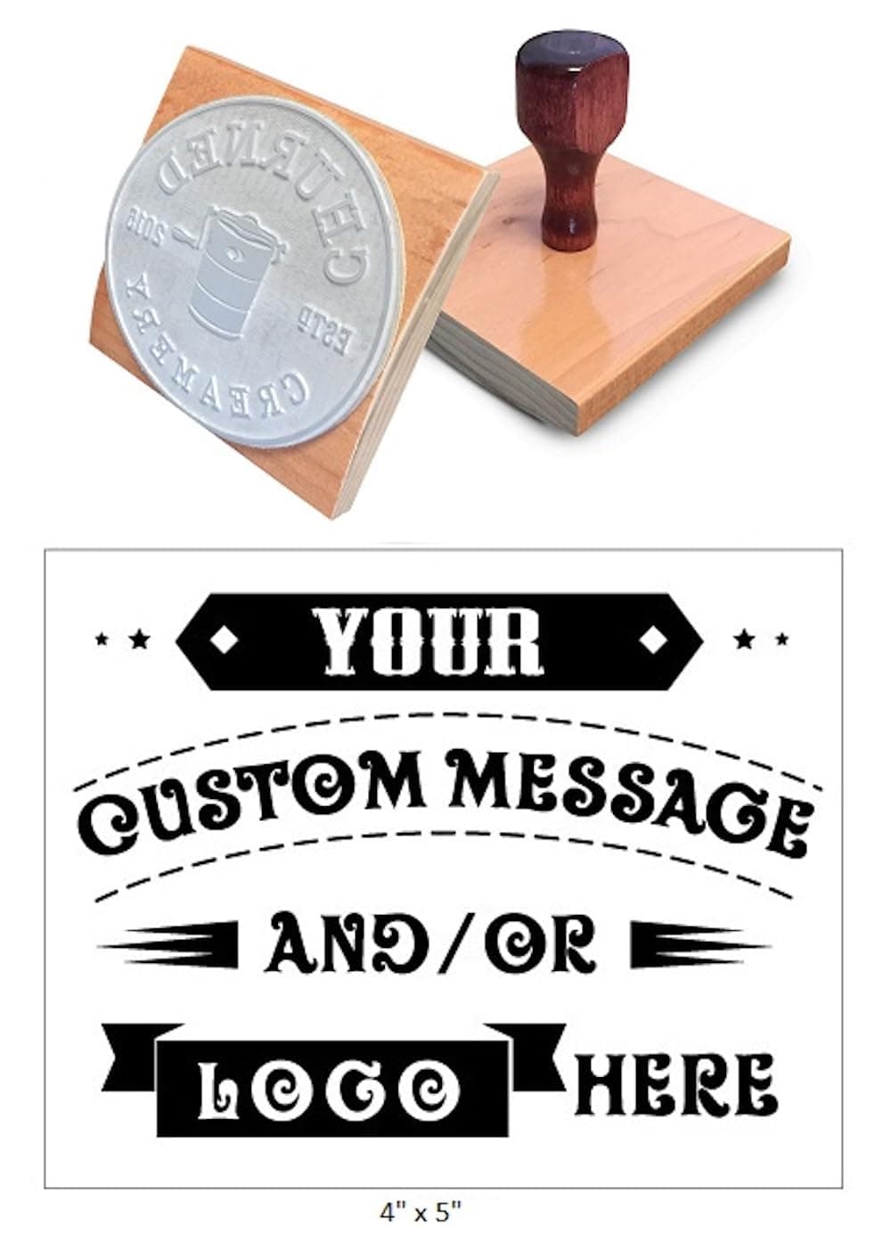 4'' x 5'' Extra Large Custom Rocker Mount Wood Hand Rubber Stamp with Wooden Handle