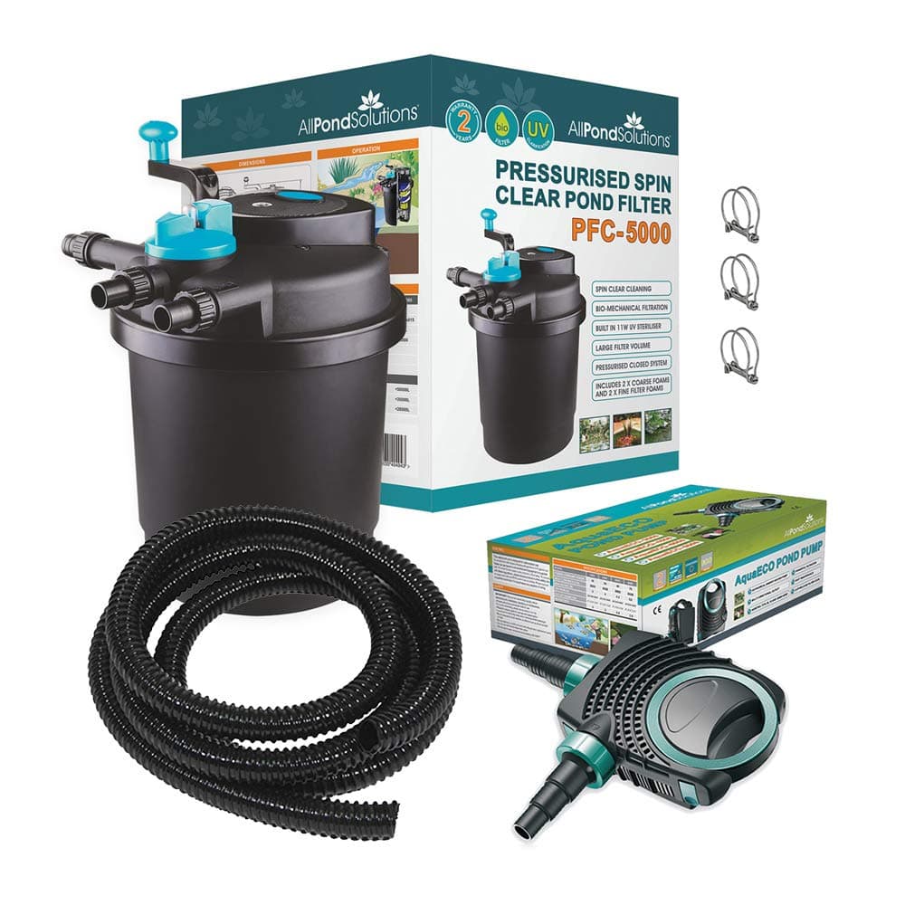 AllPondSolutions Pressurised Koi Fish Pond Filter Complete Kit with Pond Pump and UV Steriliser Light All in one - Ponds Up to 5000 litres - PFC-5000-KIT