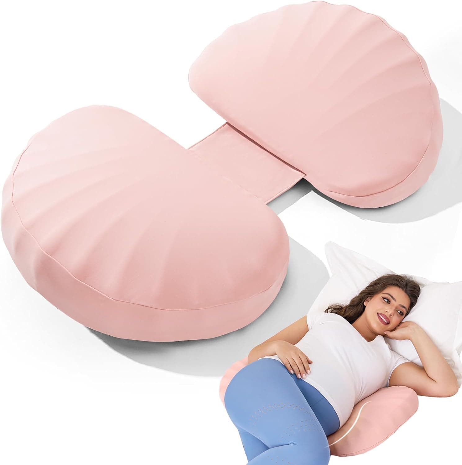 Pregnancy Pillow for Sleeping Memory Foam Pillow for Side Sleeper, Maternity Pillow Support for Back, Belly, HIPS for Pregnant Women, Portable and Adjustable Travel Wedge Pink