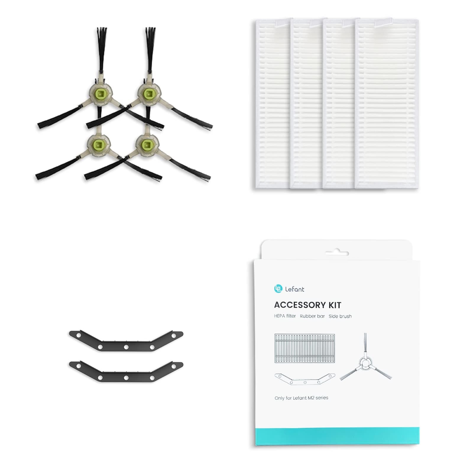 Lefant 4 Side Brushes & 4 Hepa Filter Accessory Kit and 2 Rubber Scrapers M210/ M210P/ M210B/ M213/ M213S Robot Vacuum Cleaner Spare Parts