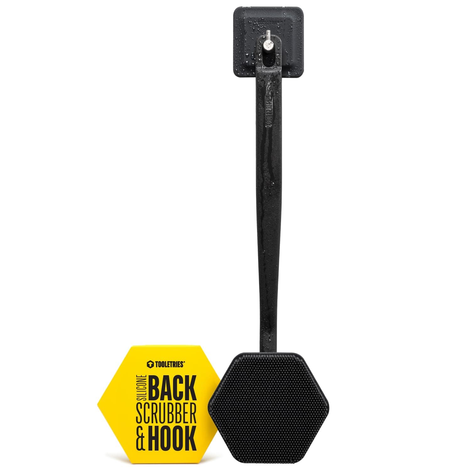 Tooletries - Silicone Back Scrubber with Hook - Exfoliating Shower Brush, Back Washer for Men, Durable Back Brush with Long Handle - Long Lasting Bath & Shower Accessories - Charcoal