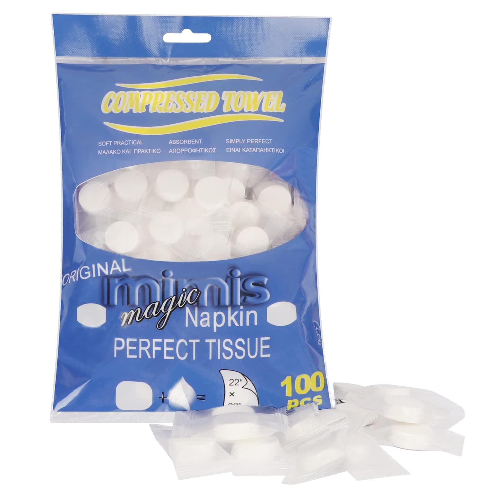 Classycoo Compressed Towel 100 PCS Mini Tablets Disposable Portable Face Towel Cotton Coin Tissue for Travel, Camping, Hiking, Sport, Beauty Salon, Home Hand Wipes and Other Outdoor Activities Blue