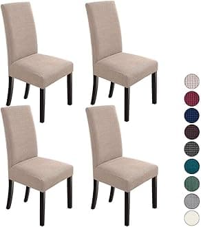 NORTHERN BROTHERS Dining Room Chair Slipcovers Dining Chair Covers Parsons Chair Slipcover Stretch Chair Covers for Dining Room Set of 4,Khaki, Polyester