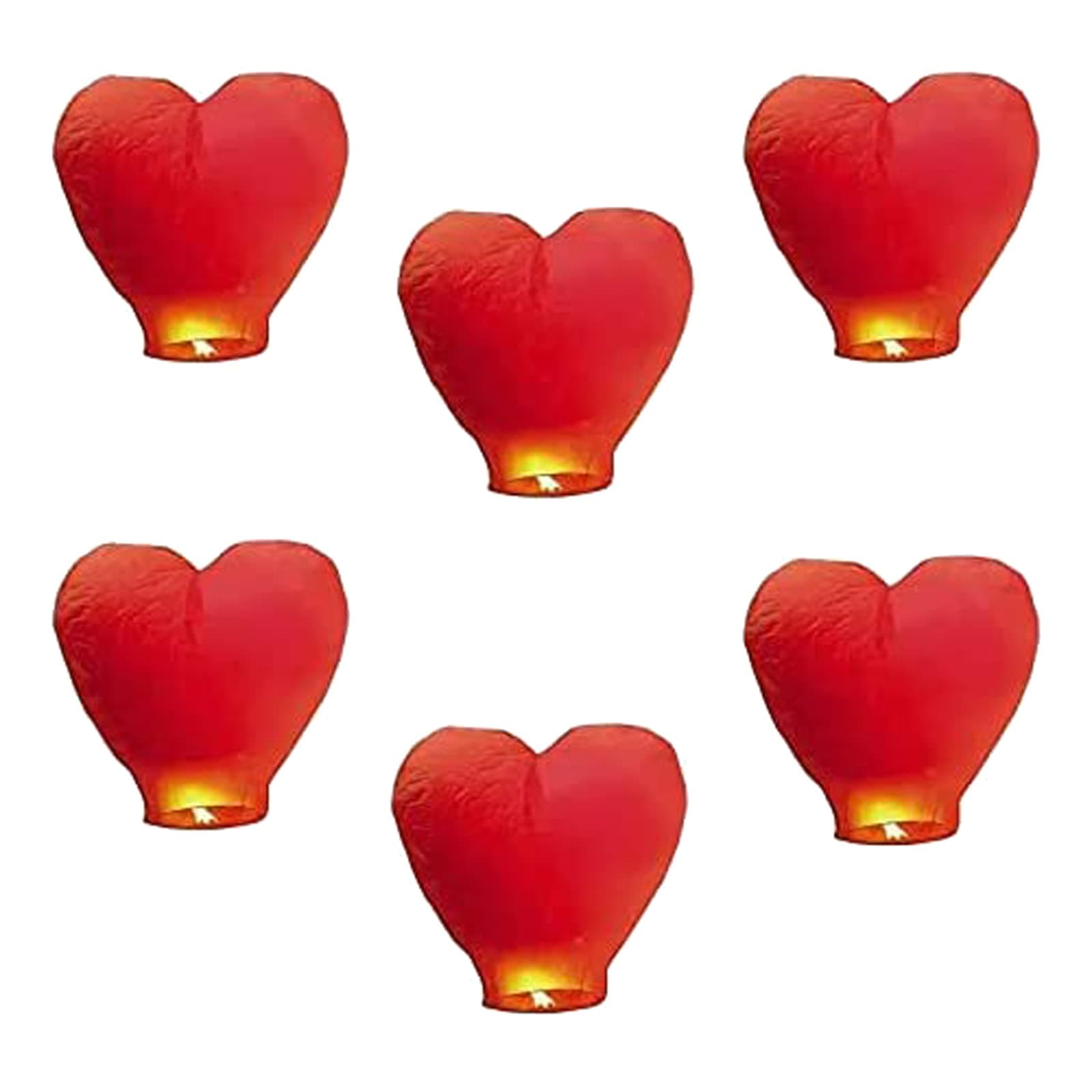 Sky Lanterns, 6 Pack Red Heart Shape Chinese Sky Lanterns, Eco Friendly, Biodegradable Resistant Paper Lantern for Birthday Wedding New Year and All Celebrations (Red)