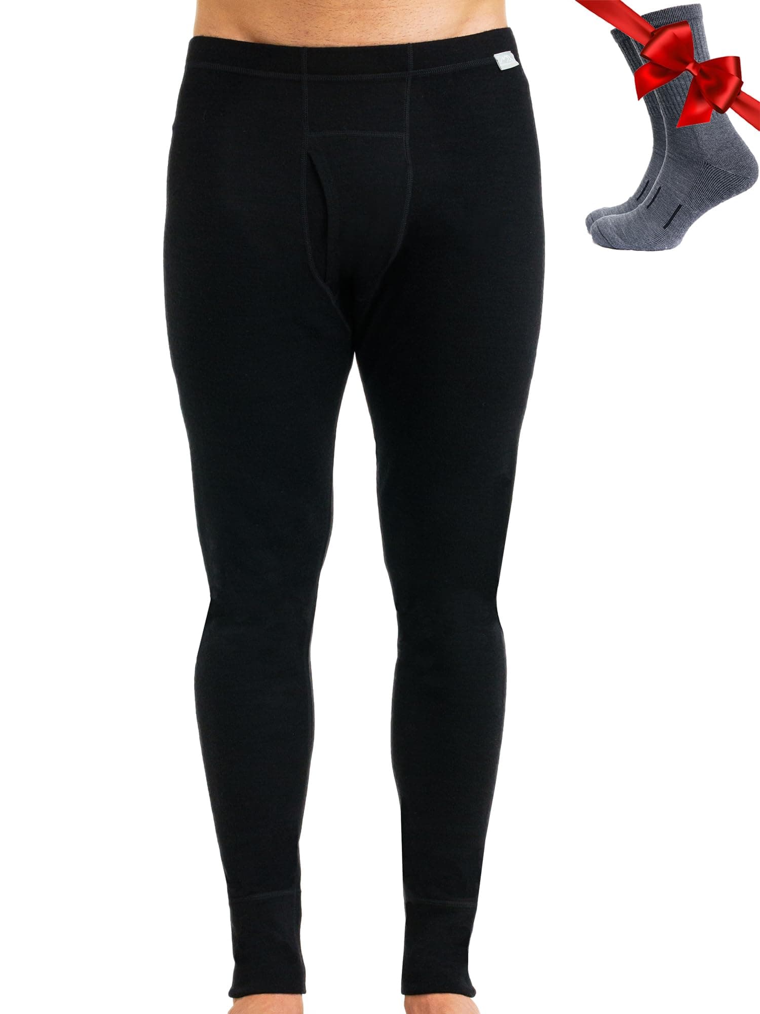 Merino.tech Merino Wool Base Layer Mens Bottom Pants 100% Merino Wool Midweight Thermal Underwear Long Johns + Wool Socks