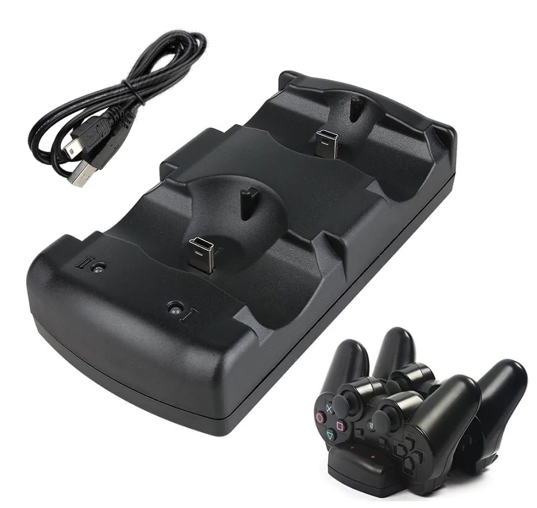 DIGISHUO PS3 Controller Dual Charger Dock Stand for Sony PlayStation 3 PS Move Controller Wireless Dualshock 3 Charging 2 USB PS3 Cable Compatible Ports with LED Indicators Black