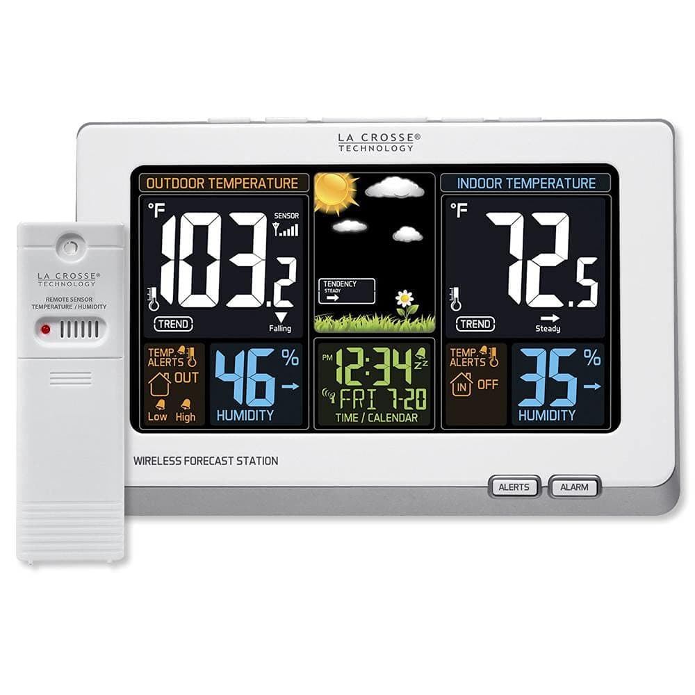La Crosse Technology 308-1414W Wireless Atomic Digital Color Forecast Station with Alerts, White