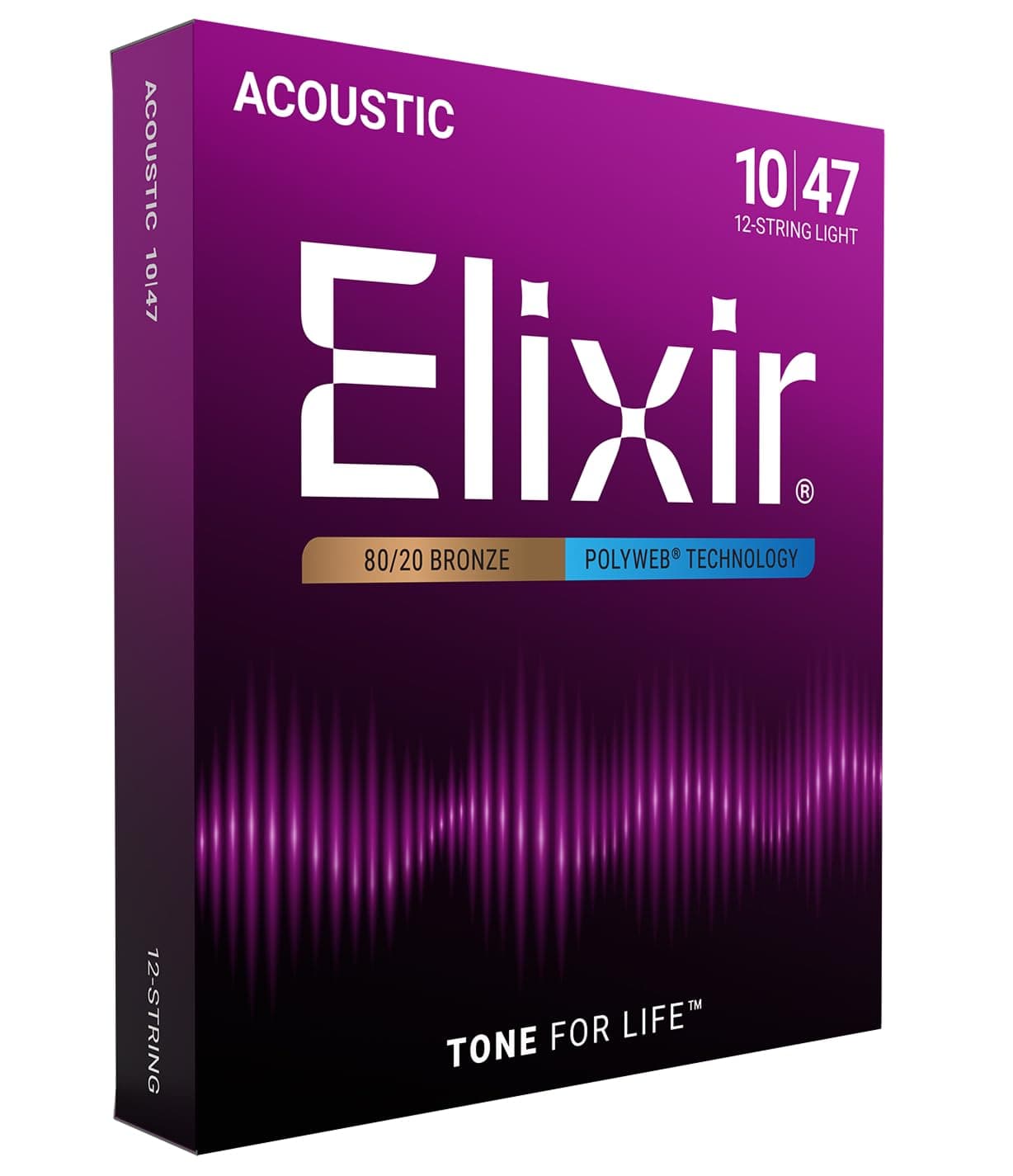 Elixir Strings, Acoustic Guitar Strings, 80/20 Bronze with POLYWEB Technology, Longest-Lasting Warm Tone with Comfortable Feel, 12 String Set, Light 10-47