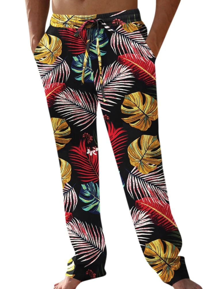 PASLTER Mens Casual Linen Pants Loose Fit Elastic Drawstring Waist Straight-Legs Summer Yoga Beach Long Pants