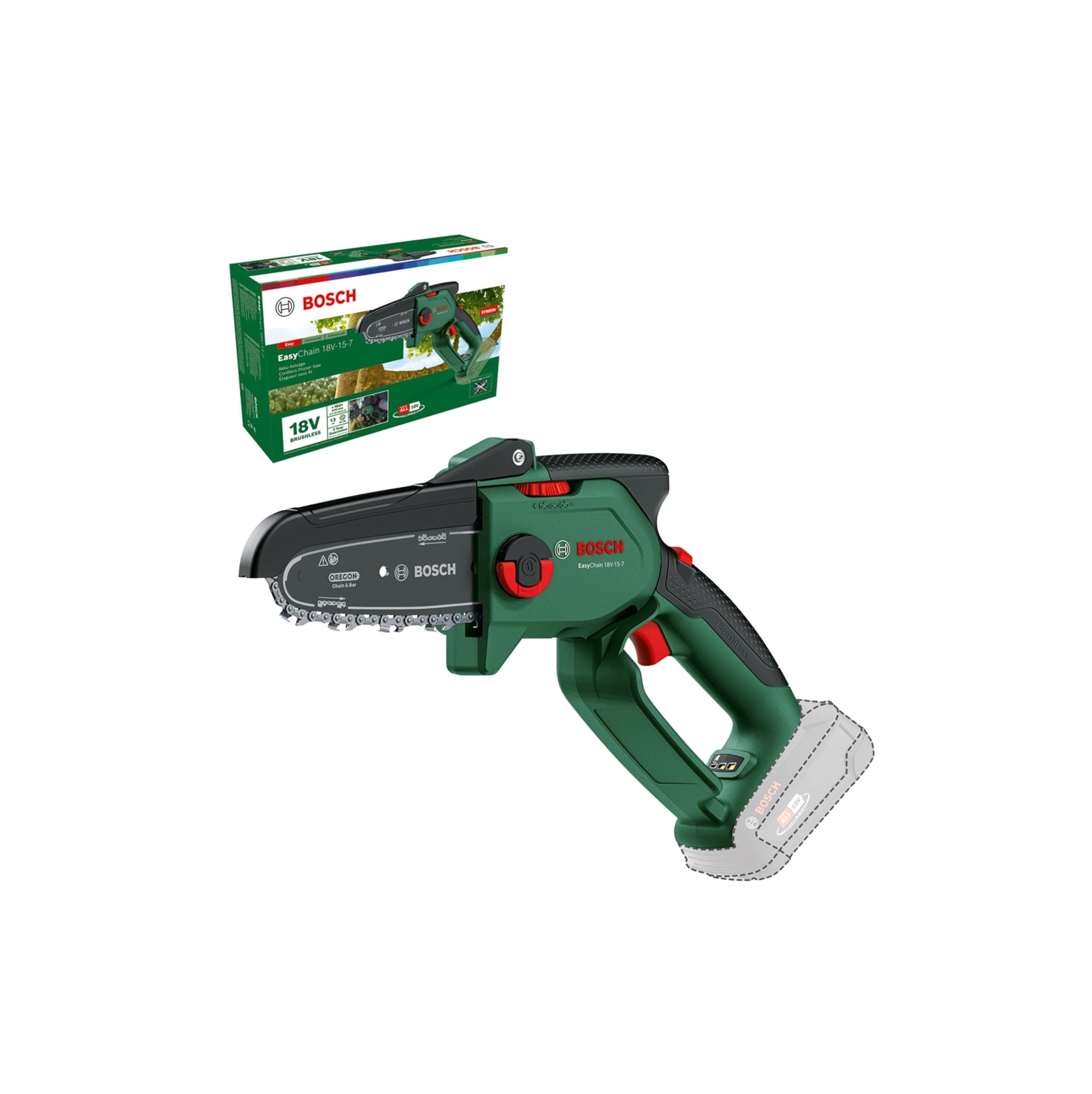Mini Chain Saw EasyChain 18V-15-7 (for Cutting Through Wood; 18 Volt System; Chain Speed: 6.95m/s; Without Battery)