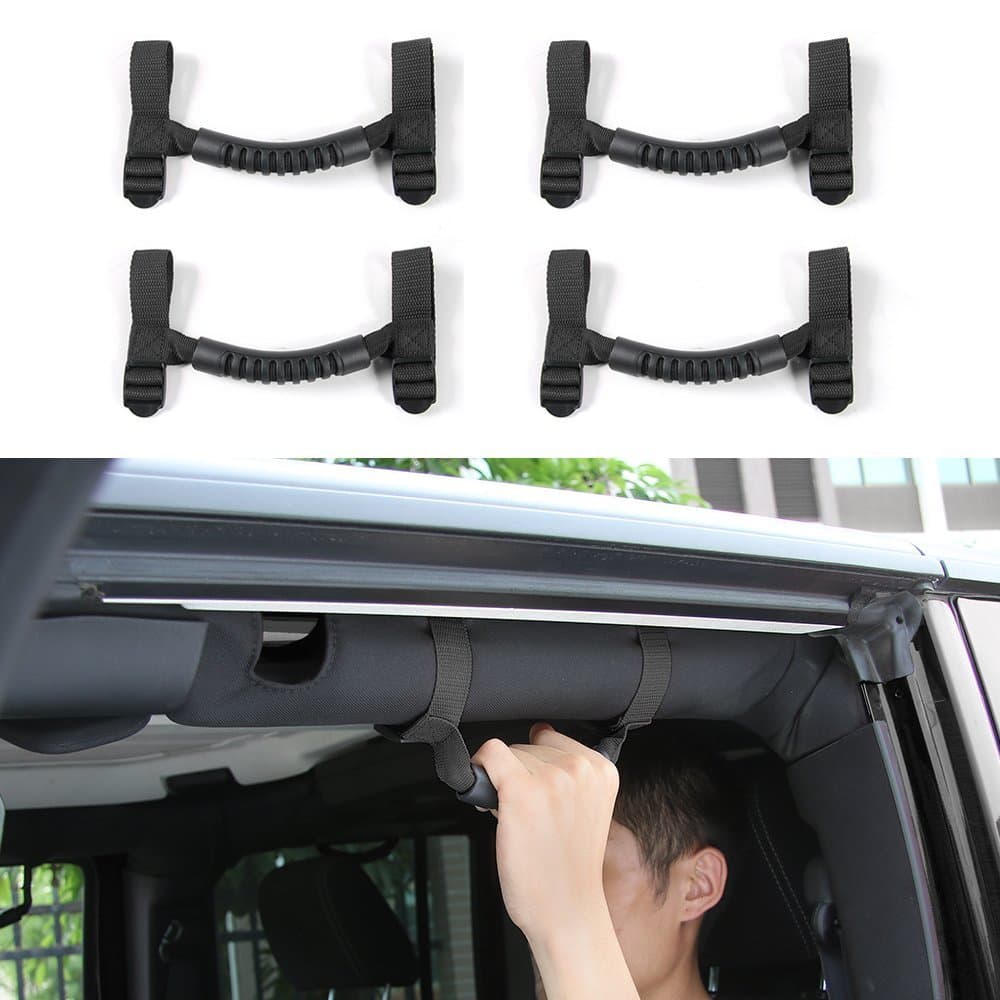 Taumini 4 PCS Grab Handles Grip Handle Holder Roll Bar Grab Handles For Jeep Wrangler JK Unlimited Rubicon 1987-2017 (Black)
