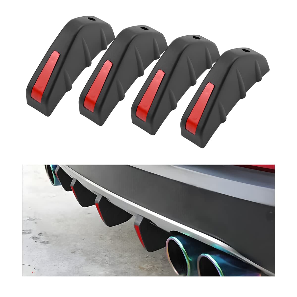 AICEL 4pcs Car Rear Lower Bumper Wing Lip Diffuser, Anti-Crash Accessories Spoiler Shark Fin Protector, Rear Bumper Splitter Lip Wing with Screw, Universal Auto Decoration for Car SUV Truck