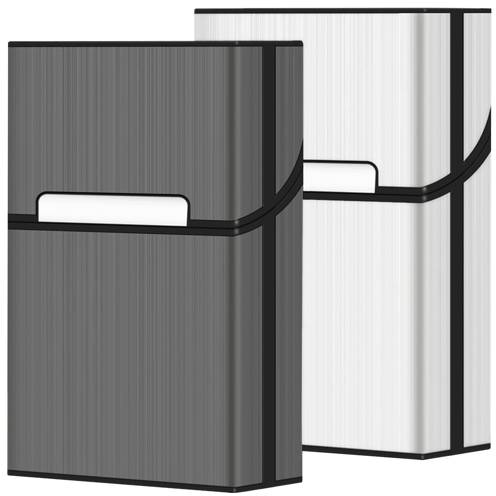 Cigarette Case, Brushed Aluminum Magnetic 20 Capacity - 2 Pack (Gray+Silver, 85mm King Size)